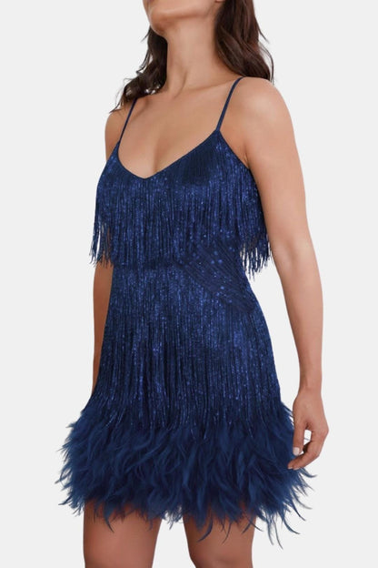 Robe Mini Avec Détails À Franges Et Bretelles Fines Pour Femme | Idéal Pour Soirées Et Célébrations