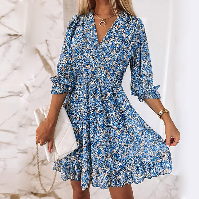 Robe à Fleurs avec Manches Bouffantes pour Femme | Idéale pour les Activités Estivales
