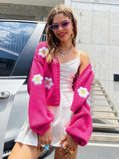 Cardigan à Motif Floral avec Manches Lanterne pour Femmes | Ideal for Mi-Saison et Usage Quotidien