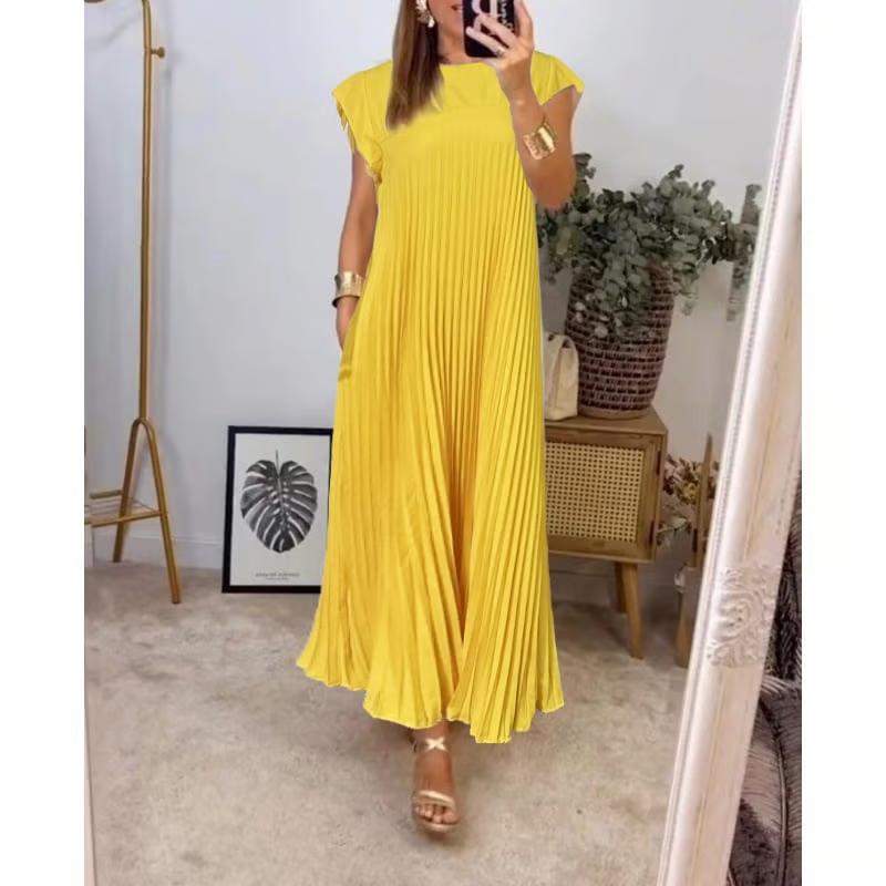 Robe Plissée Sans Manches Avec Poches Pour Femme | Idéale Pour le Printemps et l'Été