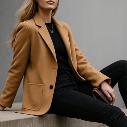 Blazer à col tailleur cranté avec fermeture boutonnée pour femmes | Idéal pour le bureau et l’automne