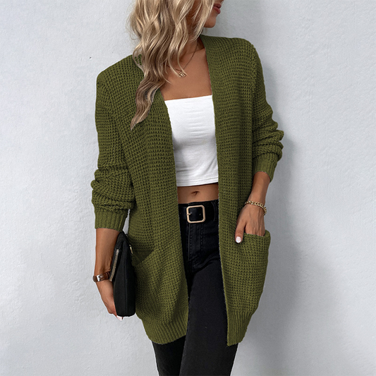 Gilet Long avec Poches et Col en V pour Femme | Idéal pour Automne et Hiver
