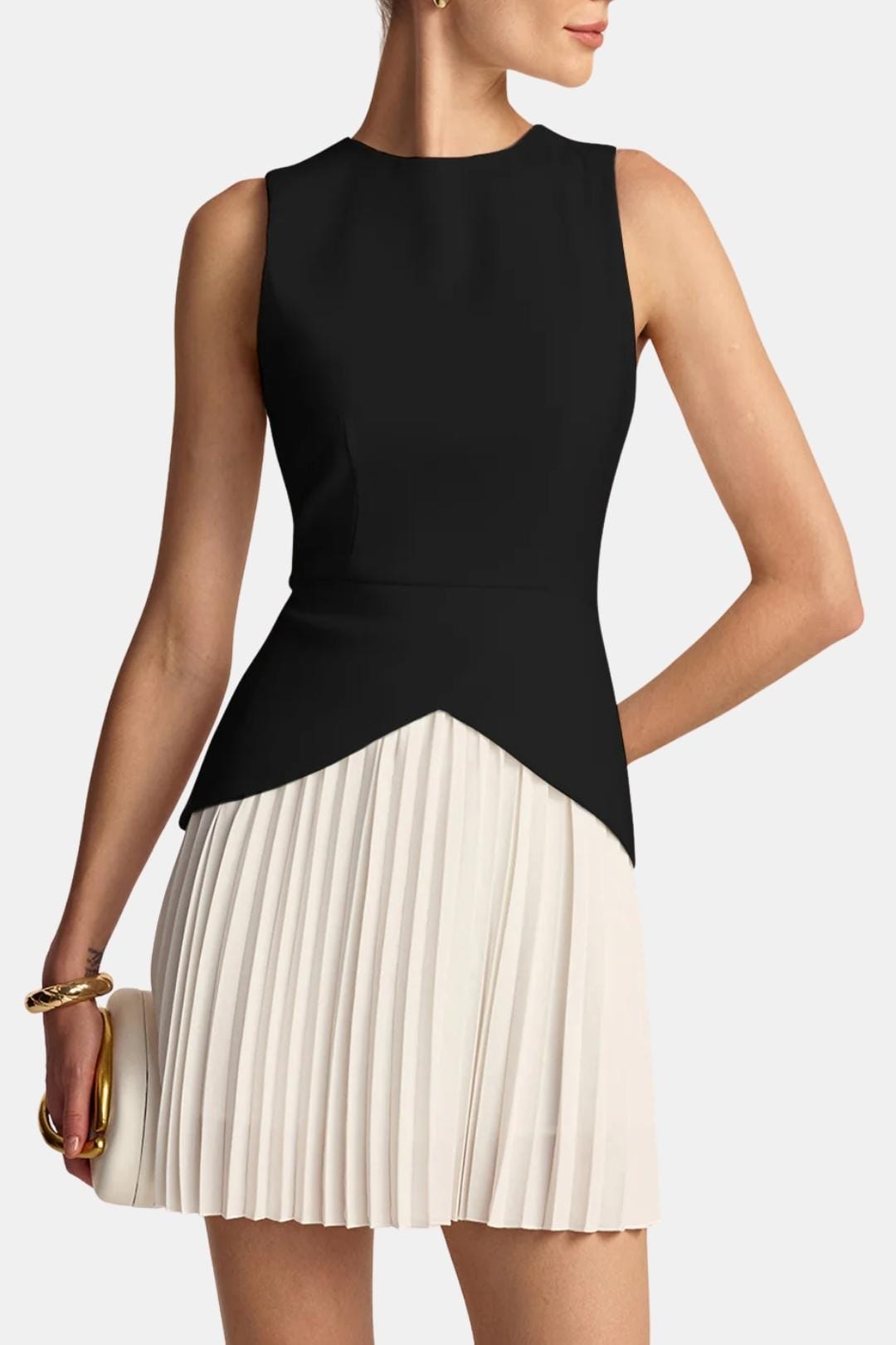 Robe Mini Avec Coupe Sans Manches Et Jupe Plissée Pour Femme | Idéal Pour Événements Et Quotidien