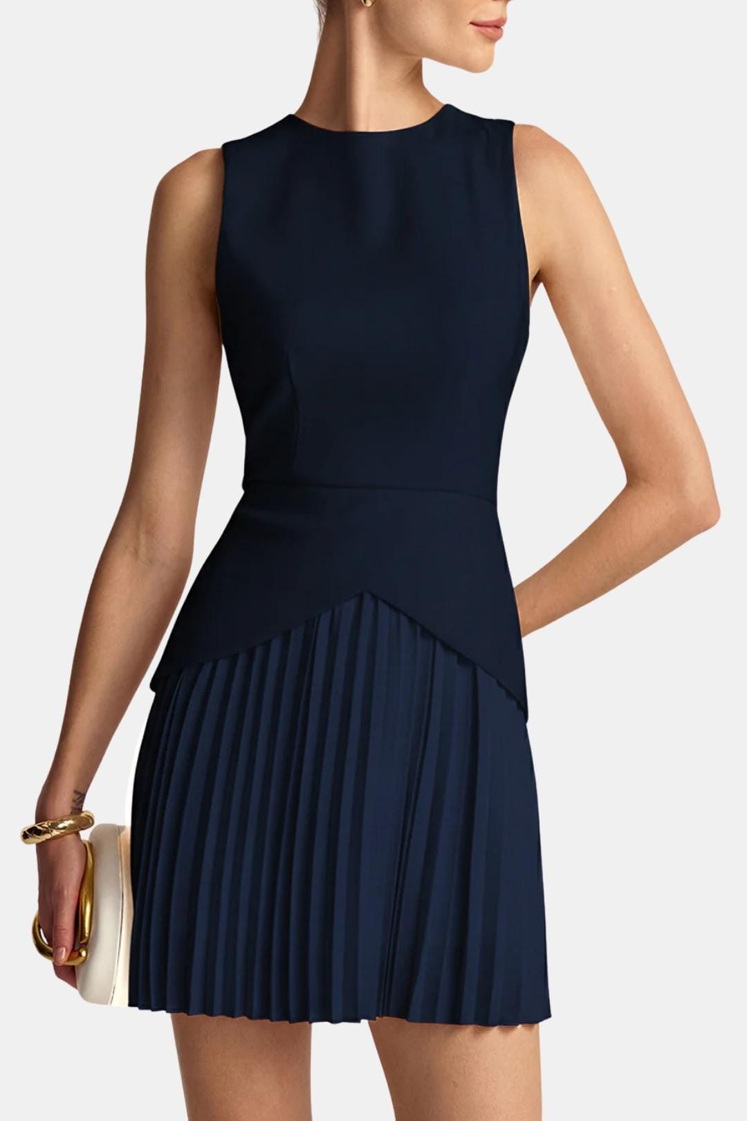 Robe Mini Avec Coupe Sans Manches Et Jupe Plissée Pour Femme | Idéal Pour Événements Et Quotidien