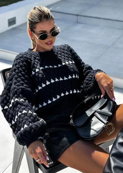 Pull à Manches Longues avec Manches Lanternes et Maille Épaisse pour Femmes | Idéal pour l’Hiver