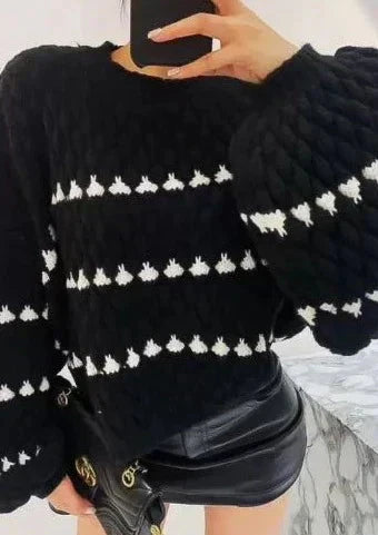 Pull à Manches Longues avec Manches Lanternes et Maille Épaisse pour Femmes | Idéal pour l’Hiver