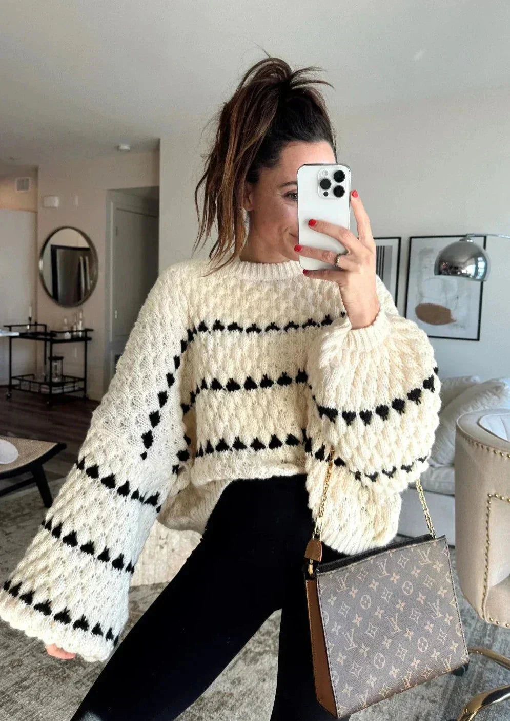 Pull à Manches Longues avec Manches Lanternes et Maille Épaisse pour Femmes | Idéal pour l’Hiver