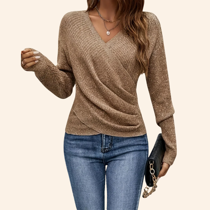Pull Drapé À Manches Longues Avec Encolure Croisée Pour Femme | Idéal Pour Usage Quotidien