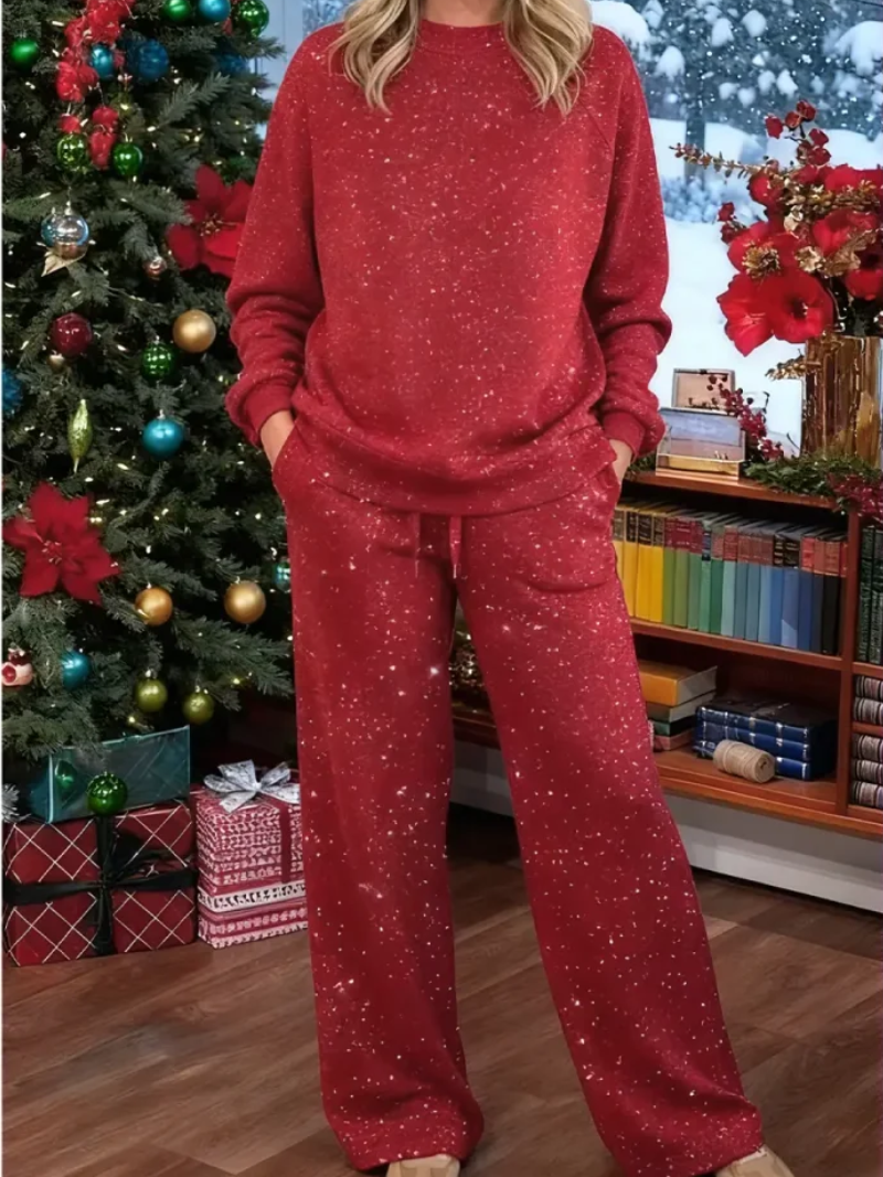 Ensemble Deux Pièces Avec Haut À Col Rond Et Pantalon À Jambe Large Pour Femmes | Idéal Pour Un Usage Quotidien