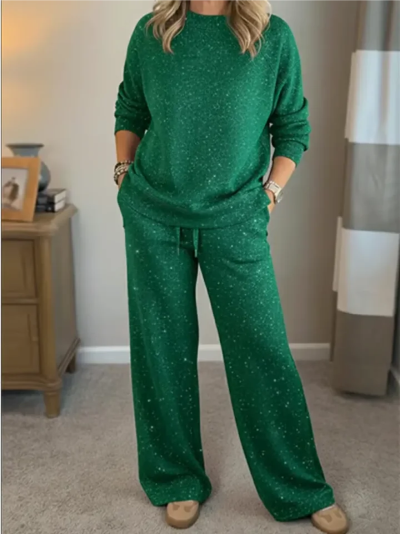 Ensemble Deux Pièces Avec Haut À Col Rond Et Pantalon À Jambe Large Pour Femmes | Idéal Pour Un Usage Quotidien
