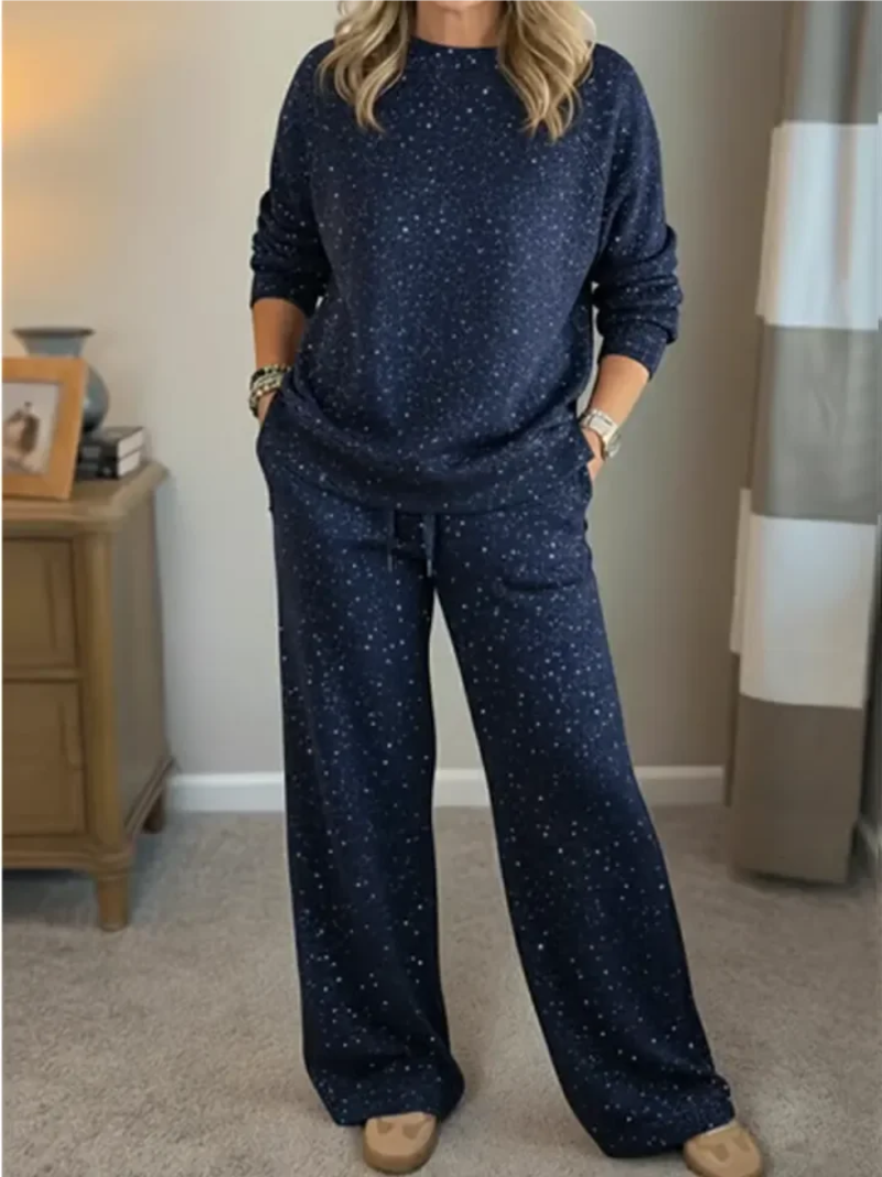 Ensemble Deux Pièces Avec Haut À Col Rond Et Pantalon À Jambe Large Pour Femmes | Idéal Pour Un Usage Quotidien