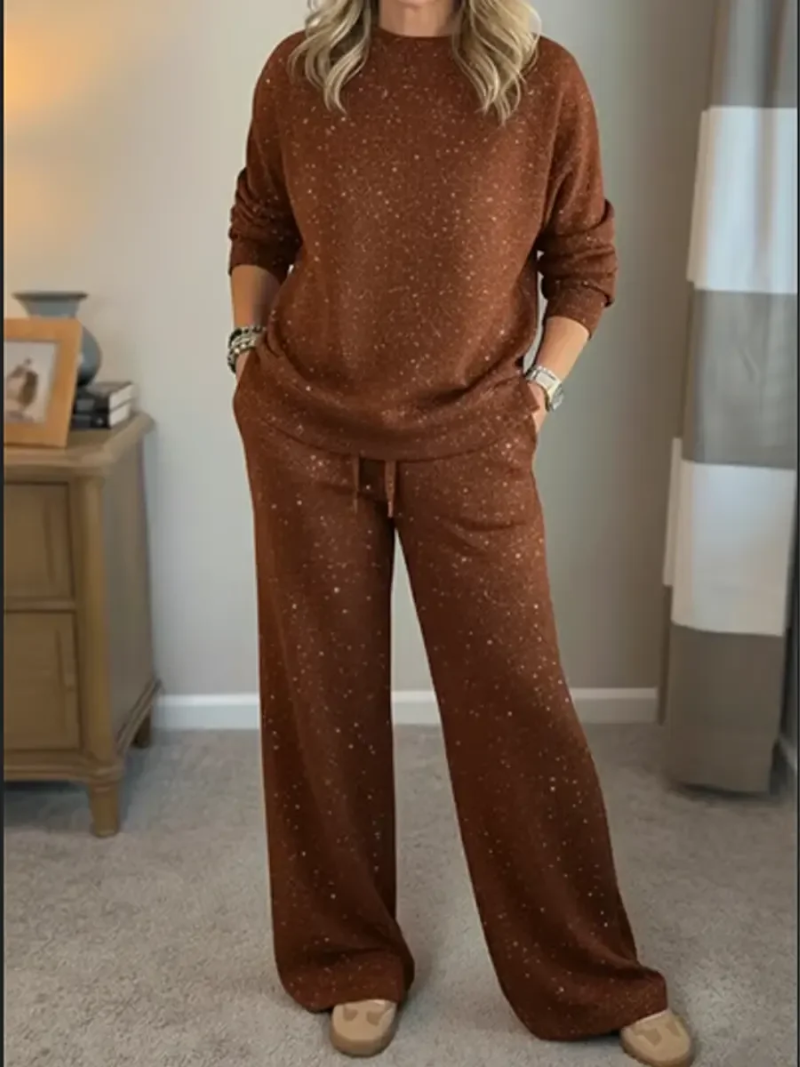 Ensemble Deux Pièces Avec Haut À Col Rond Et Pantalon À Jambe Large Pour Femmes | Idéal Pour Un Usage Quotidien