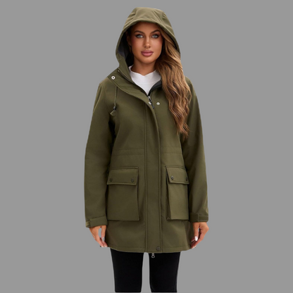 Veste Longue avec Capuche et Protection Contre les Intempéries pour Femme | Idéale pour les Journées de Pluie et les Activités en Extérieur