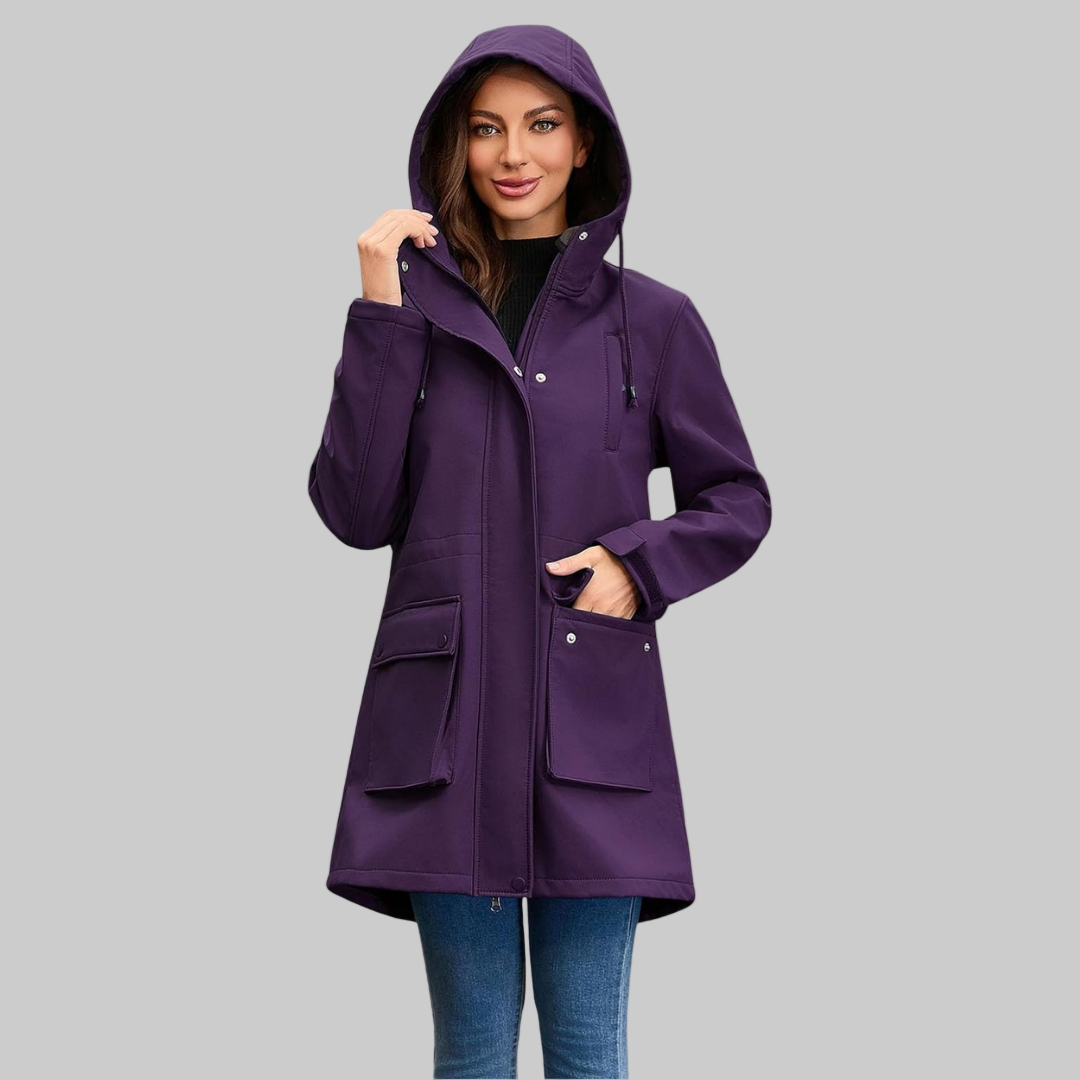 Veste Longue avec Capuche et Protection Contre les Intempéries pour Femme | Idéale pour les Journées de Pluie et les Activités en Extérieur