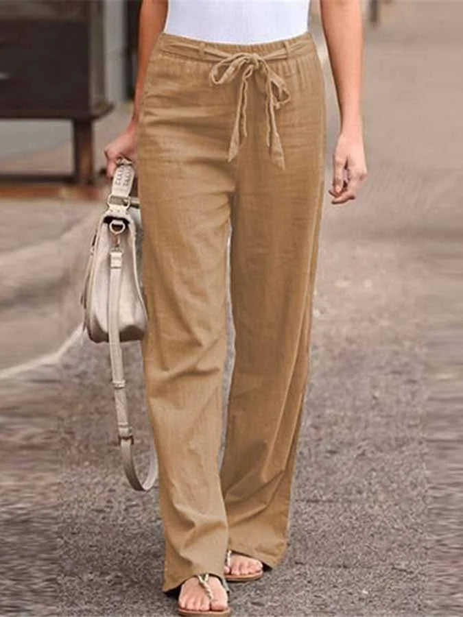 Pantalon Large avec Taille Haute et Ceinture à Nouer pour Femme | Idéal pour les Journées d'Été