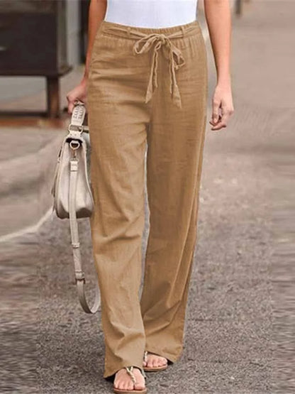 Pantalon Large avec Taille Haute et Ceinture à Nouer pour Femme | Idéal pour les Journées d'Été