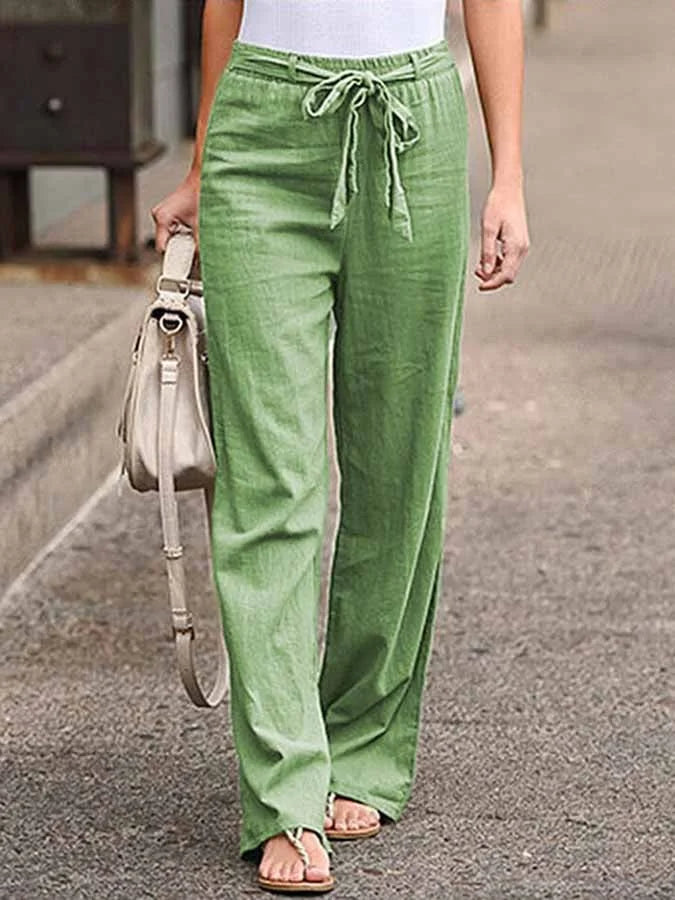 Pantalon Large avec Taille Haute et Ceinture à Nouer pour Femme | Idéal pour les Journées d'Été