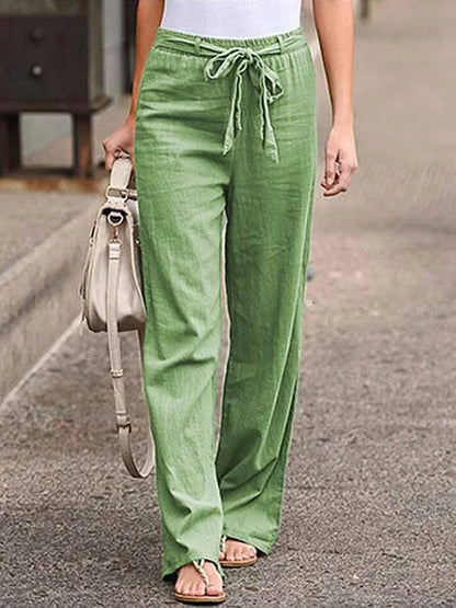 Pantalon Large avec Taille Haute et Ceinture à Nouer pour Femme | Idéal pour les Journées d'Été
