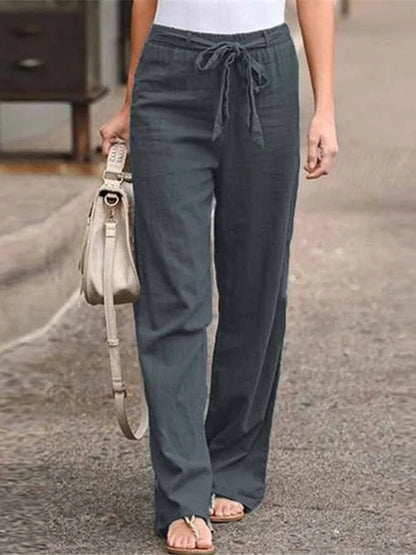 Pantalon Large avec Taille Haute et Ceinture à Nouer pour Femme | Idéal pour les Journées d'Été