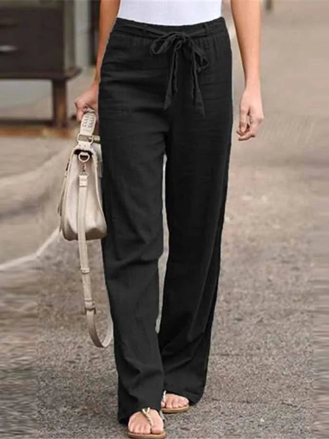 Pantalon Large avec Taille Haute et Ceinture à Nouer pour Femme | Idéal pour les Journées d'Été