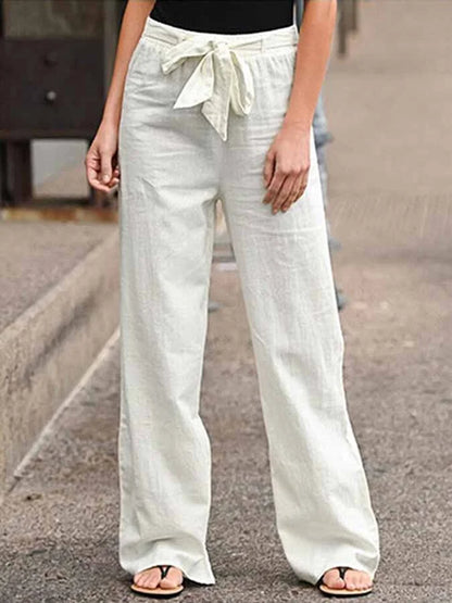 Pantalon Large avec Taille Haute et Ceinture à Nouer pour Femme | Idéal pour les Journées d'Été