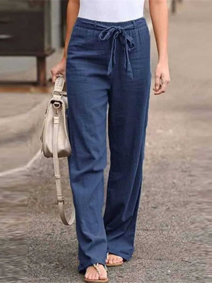 Pantalon Large avec Taille Haute et Ceinture à Nouer pour Femme | Idéal pour les Journées d'Été