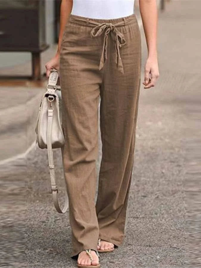 Pantalon Large avec Taille Haute et Ceinture à Nouer pour Femme | Idéal pour les Journées d'Été