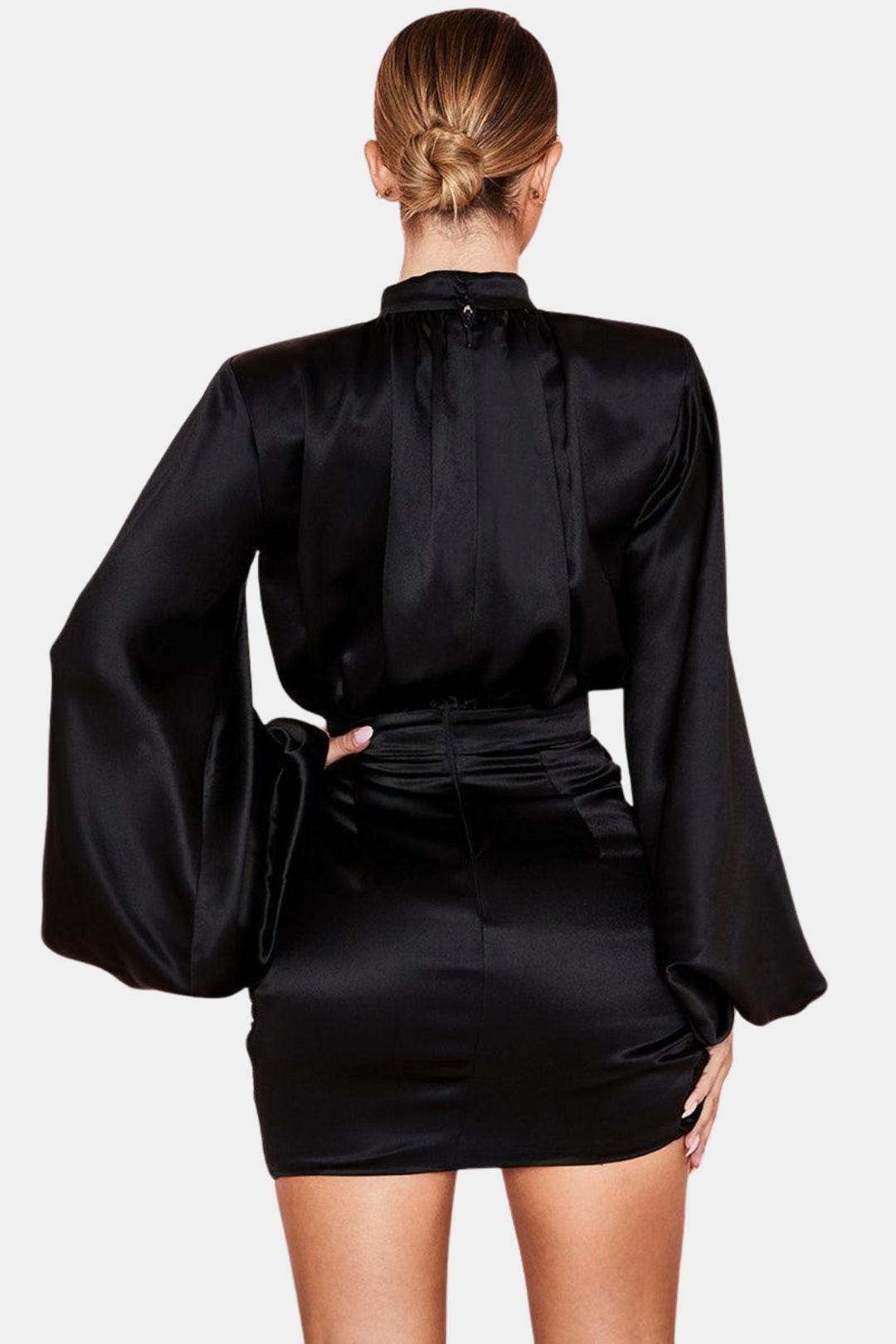 Robe Mini Avec Col Montant Et Manches Ballon Pour Femme | Idéal Pour Soirées Et Événements