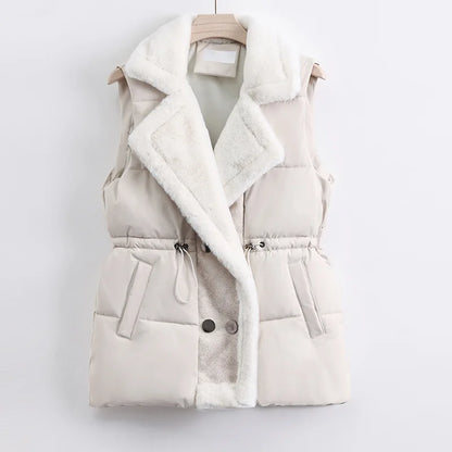 Gilet Matelassé à Col Imitation Fourrure pour Femme | Idéal pour la Saison Froide