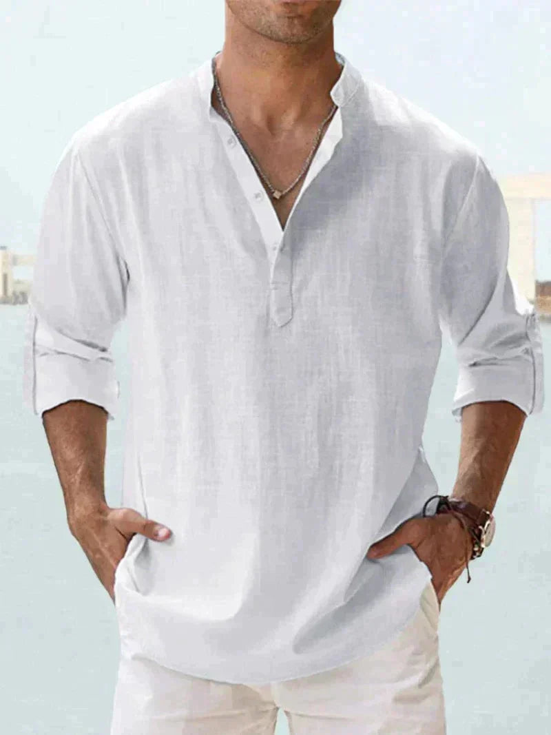 Chemise à Manches Courtes avec Col Mandarin et Demi-Boutonnage pour Homme | Idéale pour l'Été
