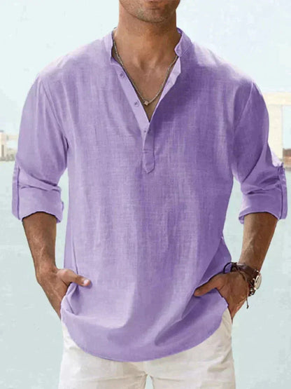 Chemise à Manches Courtes avec Col Mandarin et Demi-Boutonnage pour Homme | Idéale pour l'Été