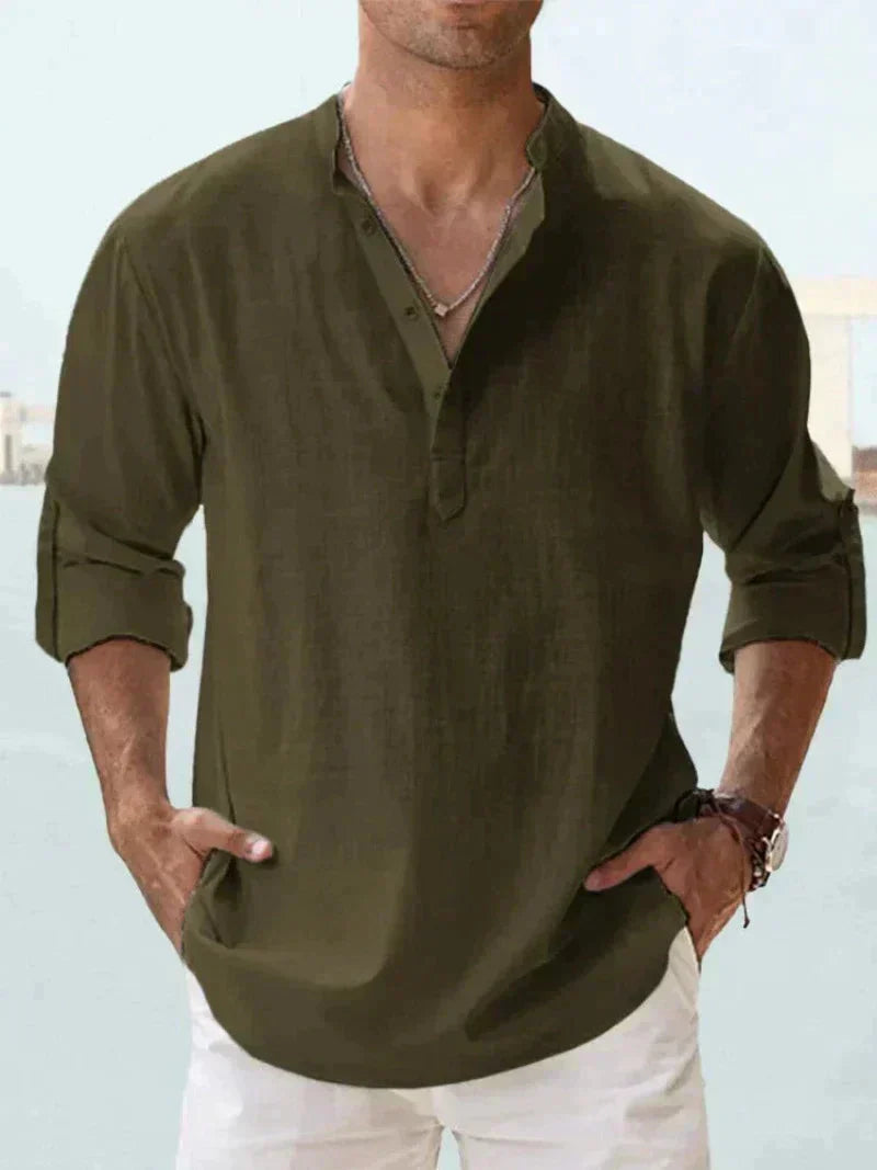 Chemise à Manches Courtes avec Col Mandarin et Demi-Boutonnage pour Homme | Idéale pour l'Été