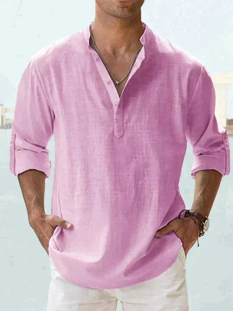Chemise à Manches Courtes avec Col Mandarin et Demi-Boutonnage pour Homme | Idéale pour l'Été