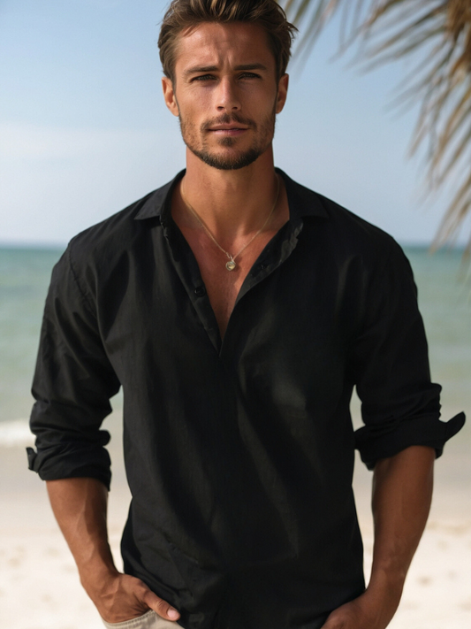 Chemise à Manches Courtes avec Col Mandarin et Demi-Boutonnage pour Homme | Idéale pour l'Été