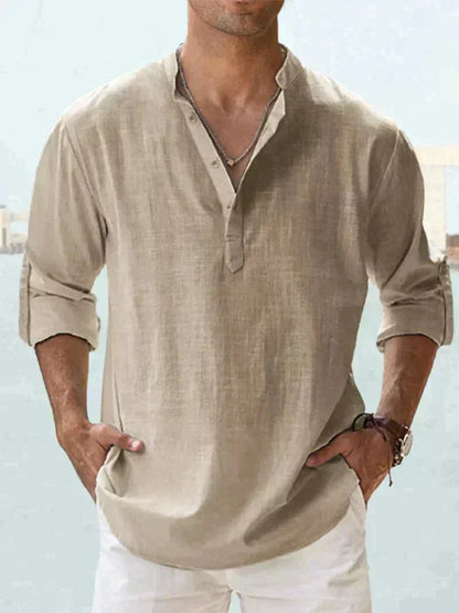 Chemise à Manches Courtes avec Col Mandarin et Demi-Boutonnage pour Homme | Idéale pour l'Été