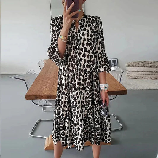 Robe à Motifs avec Jupe à Volants et Manches Longues pour Femme | Idéale pour le Quotidien ou un Dîner