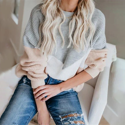 Pull À Col Rond avec Motif Color-Block pour Femme | Idéal pour Un Usage Quotidien