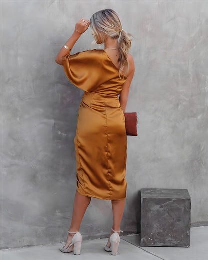 Robe Midi Asymétrique avec Jupe Drapée pour Femmes | Idéale pour les Occasions Festives        Ask ChatGPT