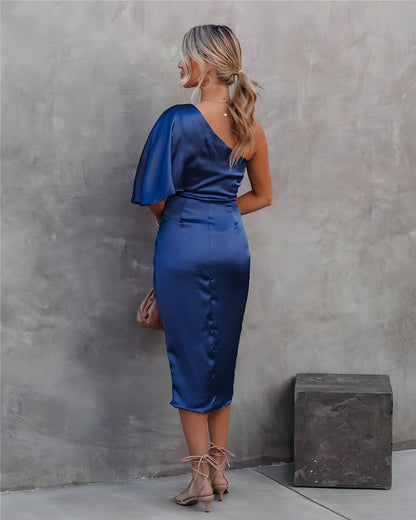 Robe Midi Asymétrique avec Jupe Drapée pour Femmes | Idéale pour les Occasions Festives        Ask ChatGPT