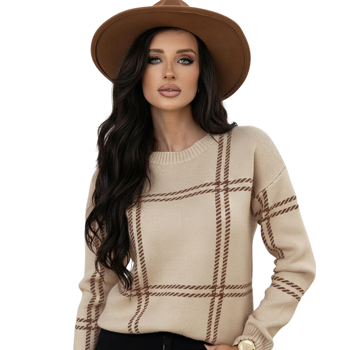 Pull À Motif Carreaux À Coupe Confortable Pour Femme | Idéal Pour Usage Quotidien Et Tenues Variées