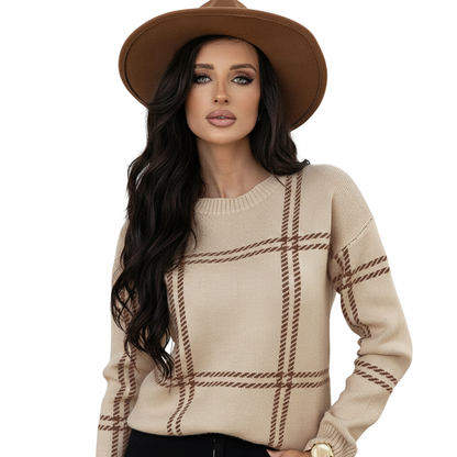 Pull À Motif Carreaux À Coupe Confortable Pour Femme | Idéal Pour Usage Quotidien Et Tenues Variées