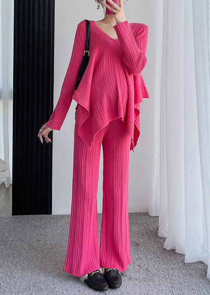 Ensemble Deux Pièces en Maille Côtelée pour Femme avec Pull Oversize Col V et Pantalon Large | Idéal pour l’Automne et l’Hiver