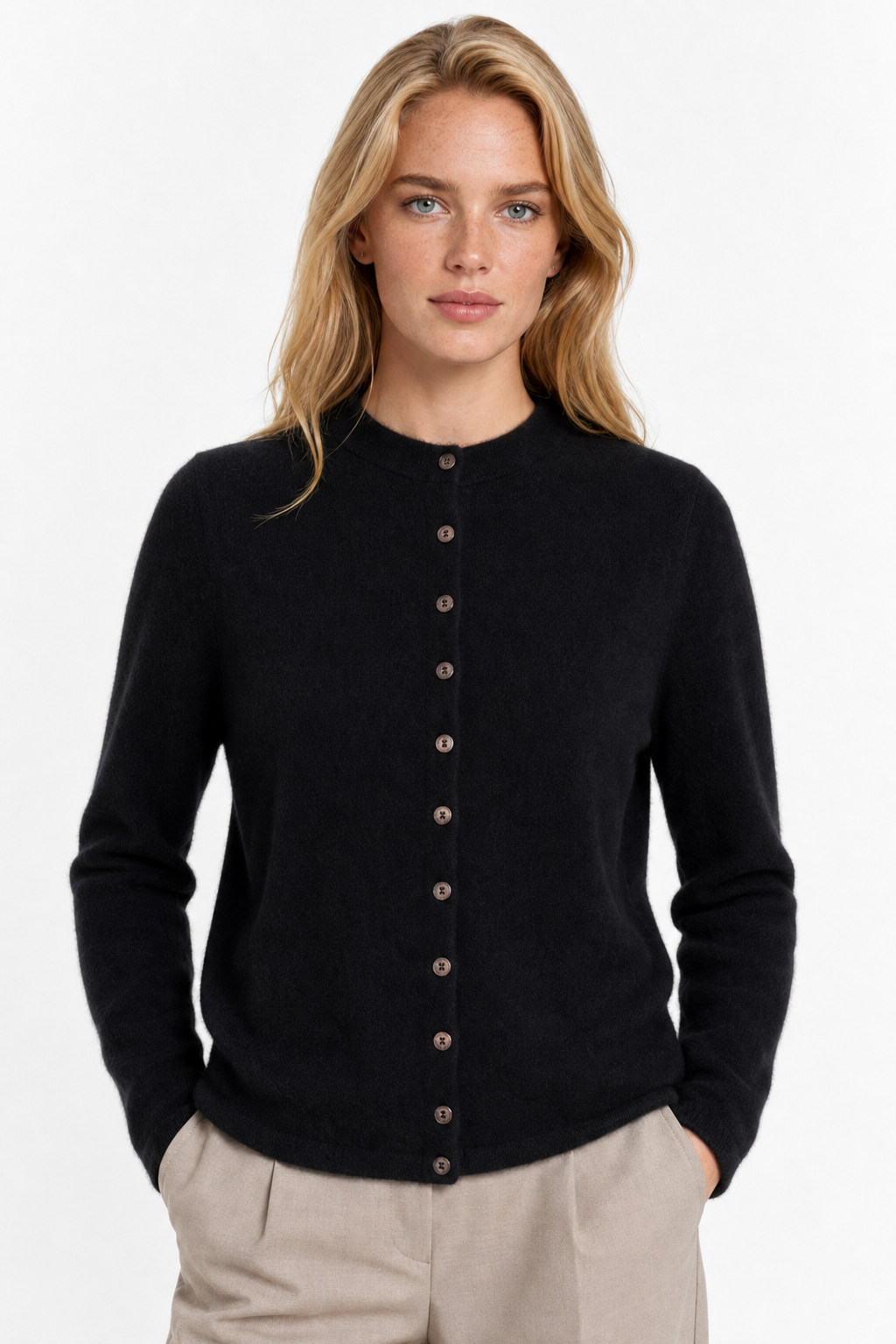 Cardigan boutonné pour femmes à col rond | Idéal pour l'automne et le bureau