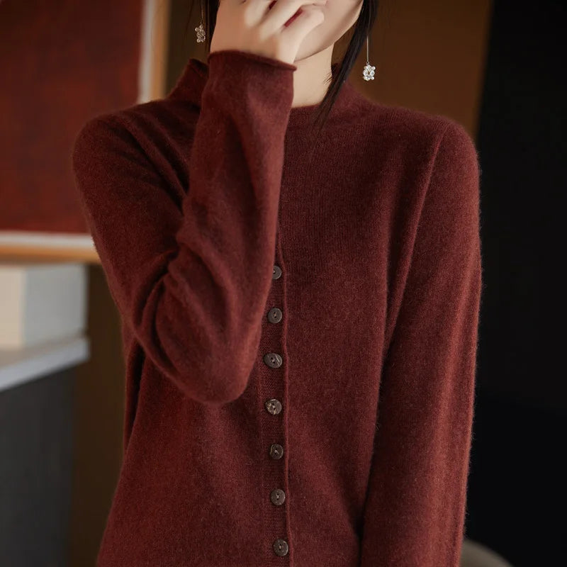 Cardigan boutonné pour femmes à col rond | Idéal pour l'automne et le bureau