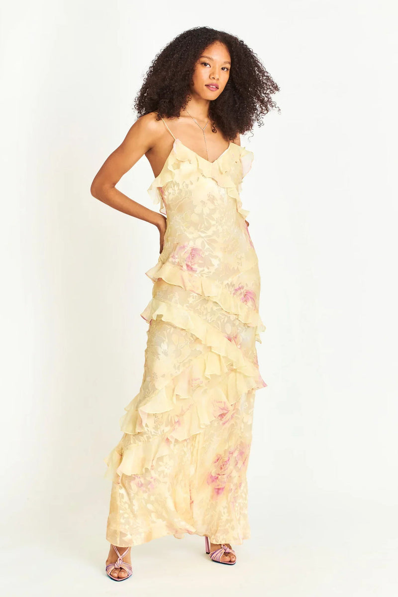 Robe Longue Femme | Volants Fluides & Dos Nu | Élégance Cérémonie