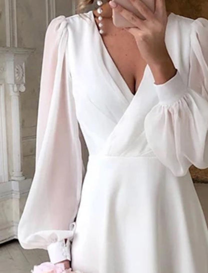 Robe de Mariée Longue à Manches Longues avec Encolure en V pour Femme | Idéale pour Cérémonies et Mariages