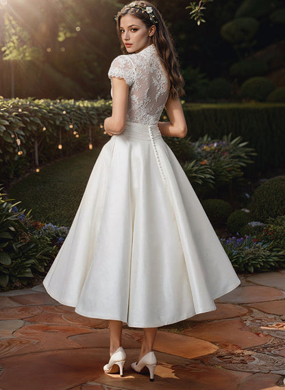 Robe De Mariée Midi Avec Col En V Pour Femme | Idéale Pour Mariage Civil Et Événements Officiels