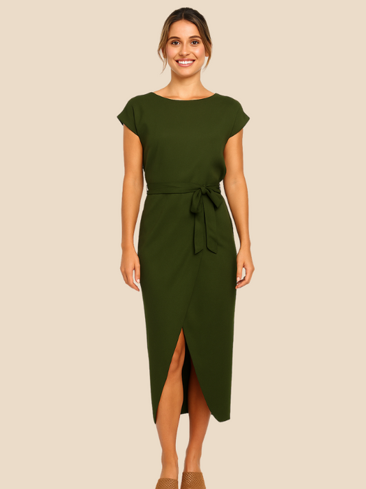 Robe Portefeuille Midi Avec Ceinture Tonale Pour Femme | Idéal Pour Occasions Et Usage Quotidien