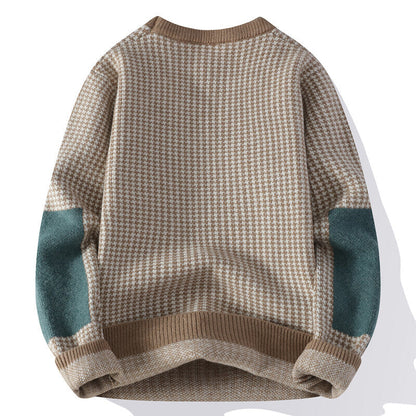 Pull avec Motif Pied-de-Poule et Manches Contrastées pour Adulte | Idéal pour l’Automne et l’Hiv
