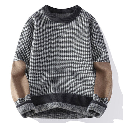 Pull avec Motif Pied-de-Poule et Manches Contrastées pour Adulte | Idéal pour l’Automne et l’Hiv